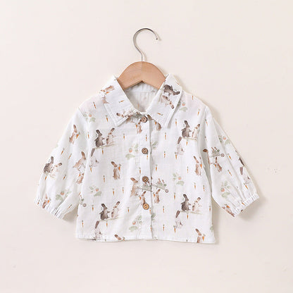 Autumn Baby Unisex Cute Rabbit Print Turn-down Collar Top and