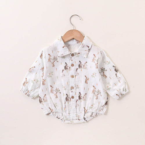 Autumn Baby Unisex Cute Rabbit Print Turn-down Collar Top and