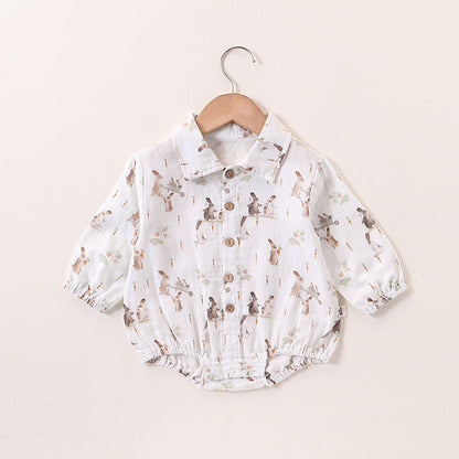 Autumn Baby Unisex Cute Rabbit Print Turn-down Collar Top and