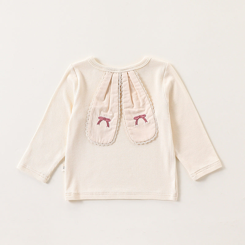 Autumn Baby Kids Girls Cute Rabbit’s Ears Design Crew Neck Top and