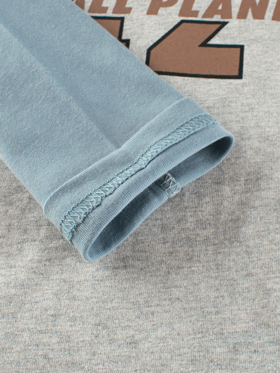Autumn Baby Boys Letters Print Color Patchwork Long Sleeves Crew Neck