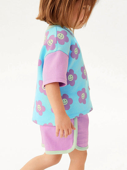 Baby And Kids Girls Floral Cartoon Top And Shorts Casual Home Clothing
