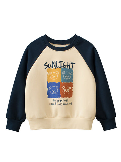 Autumn Baby Kids Boys Cartoon Print Color Patchwork Long Sleeves Crew