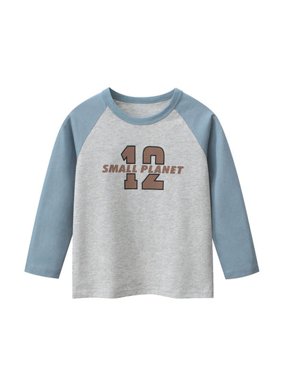 Autumn Baby Boys Letters Print Color Patchwork Long Sleeves Crew Neck