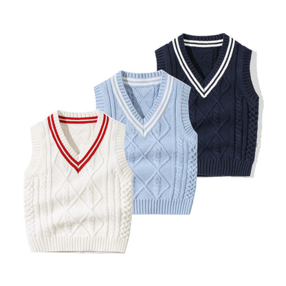 Baby Crochet Knitting Pattern Striped V-Neck Design College Style