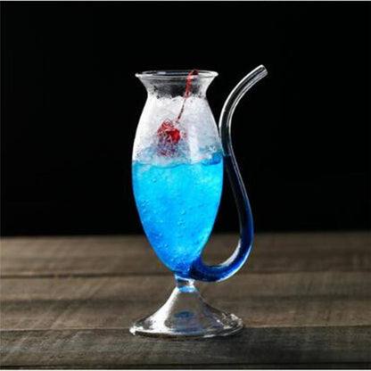 Creative Goblet Glass Mug with Straw for Cold Drink Home Use and Party