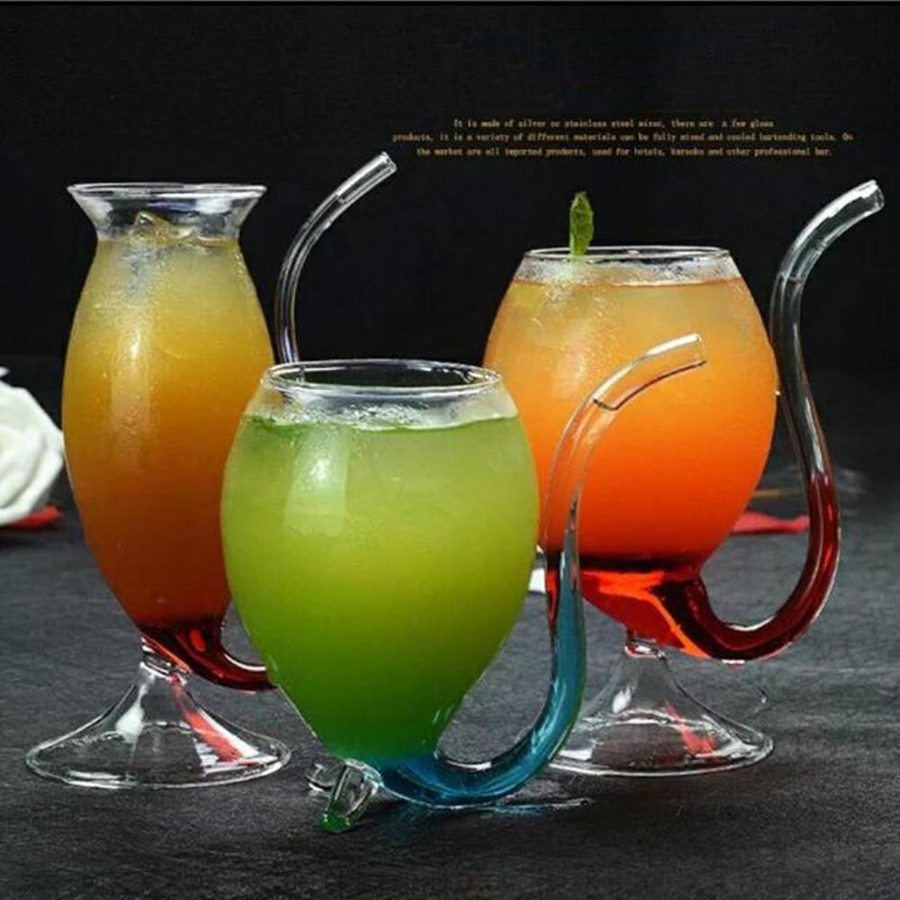 Creative Goblet Glass Mug with Straw for Cold Drink Home Use and Party