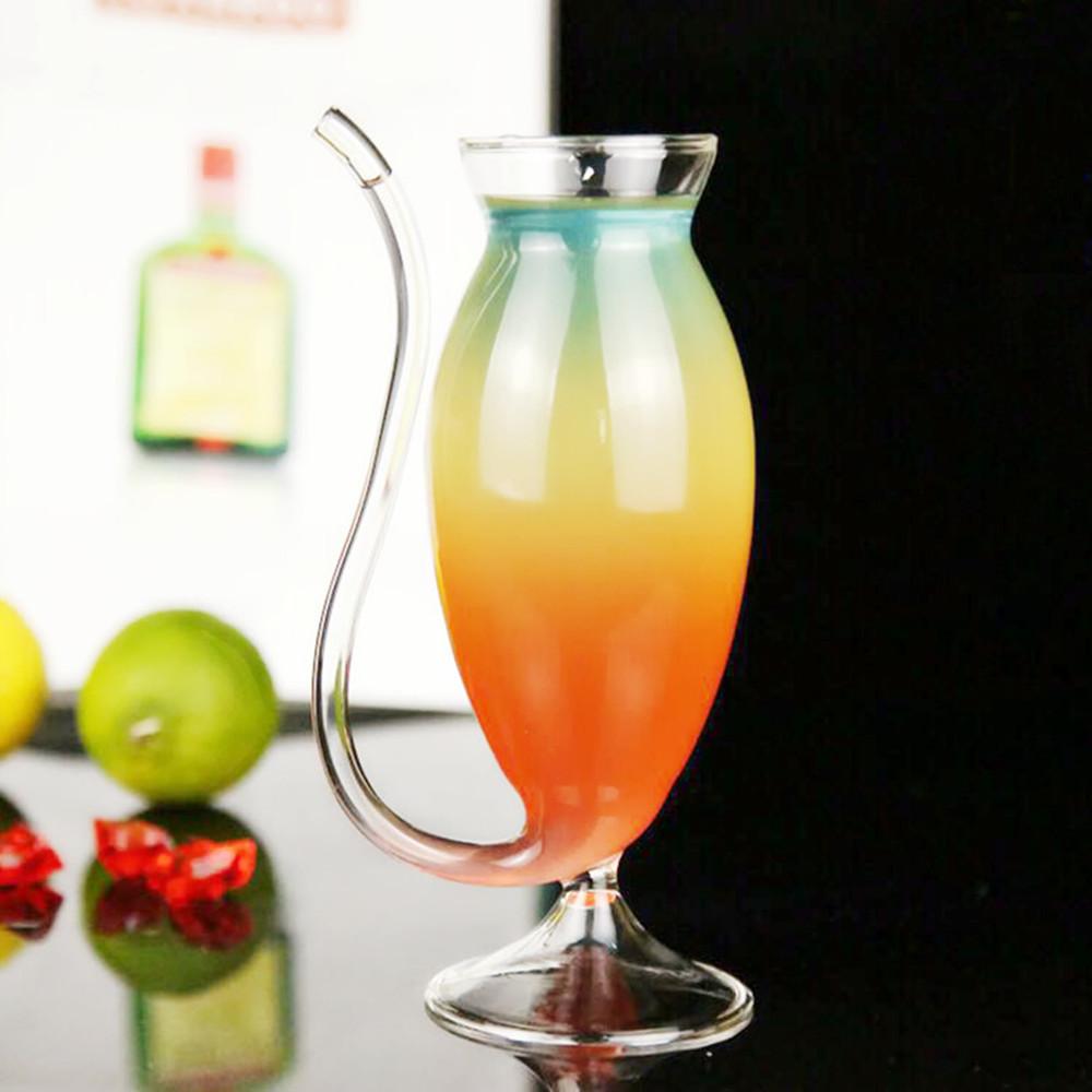 Creative Goblet Glass Mug with Straw for Cold Drink Home Use and Party