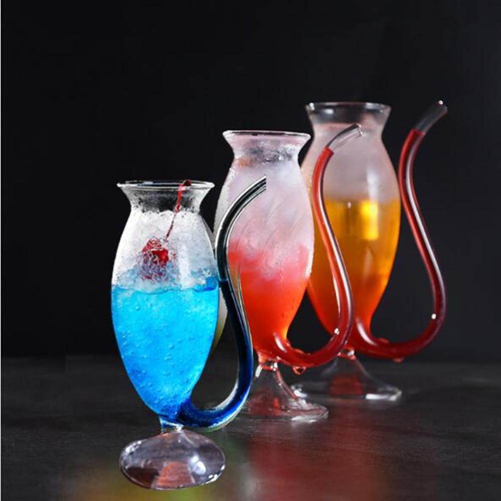 Creative Goblet Glass Mug with Straw for Cold Drink Home Use and Party