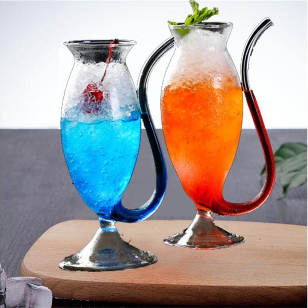 Creative Goblet Glass Mug with Straw for Cold Drink Home Use and Party