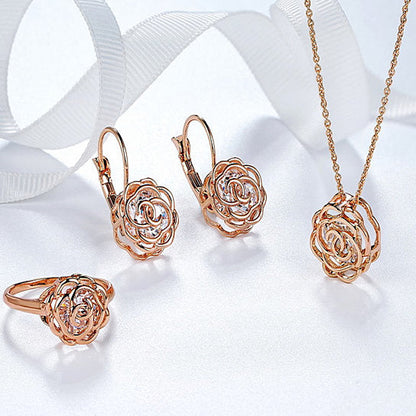 Rose Is A Rose Set Of Ring,Earrings and Pendant With Chain In 18kt