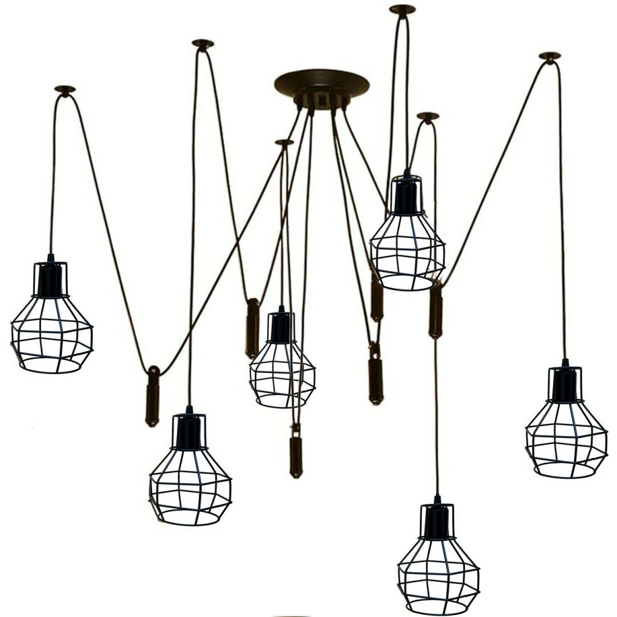 Black Spider Chandelier with Wire Cage 6 Out Let Pendant Light~2018 Main image