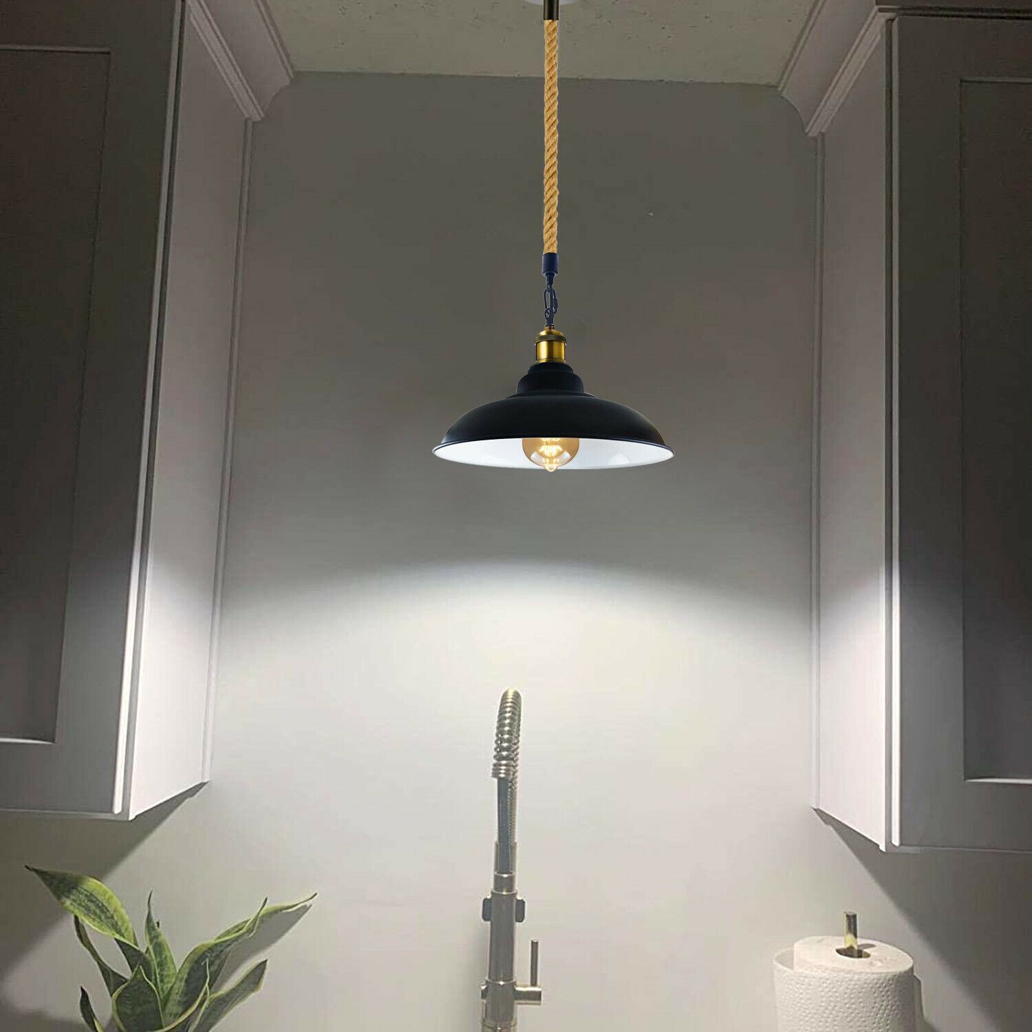 Black Barn Pendant Light with gold holder ~1654 Secondary image