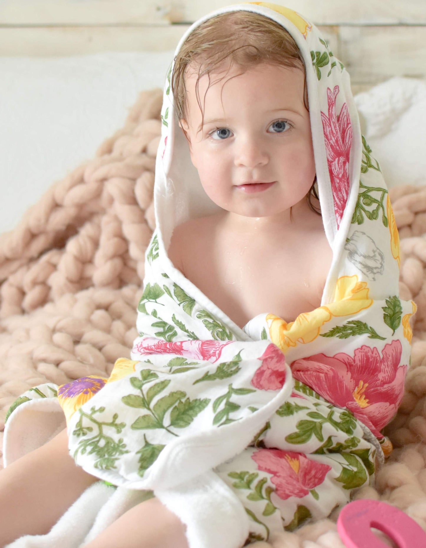 Baby Hooded Towel, Muslin-Backed, Buttery Soft Terry, Floral Print