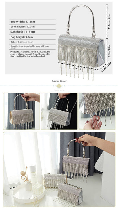 GlitteringTassel Rhinestone Small Square Bag Evening Dinner Bag Party