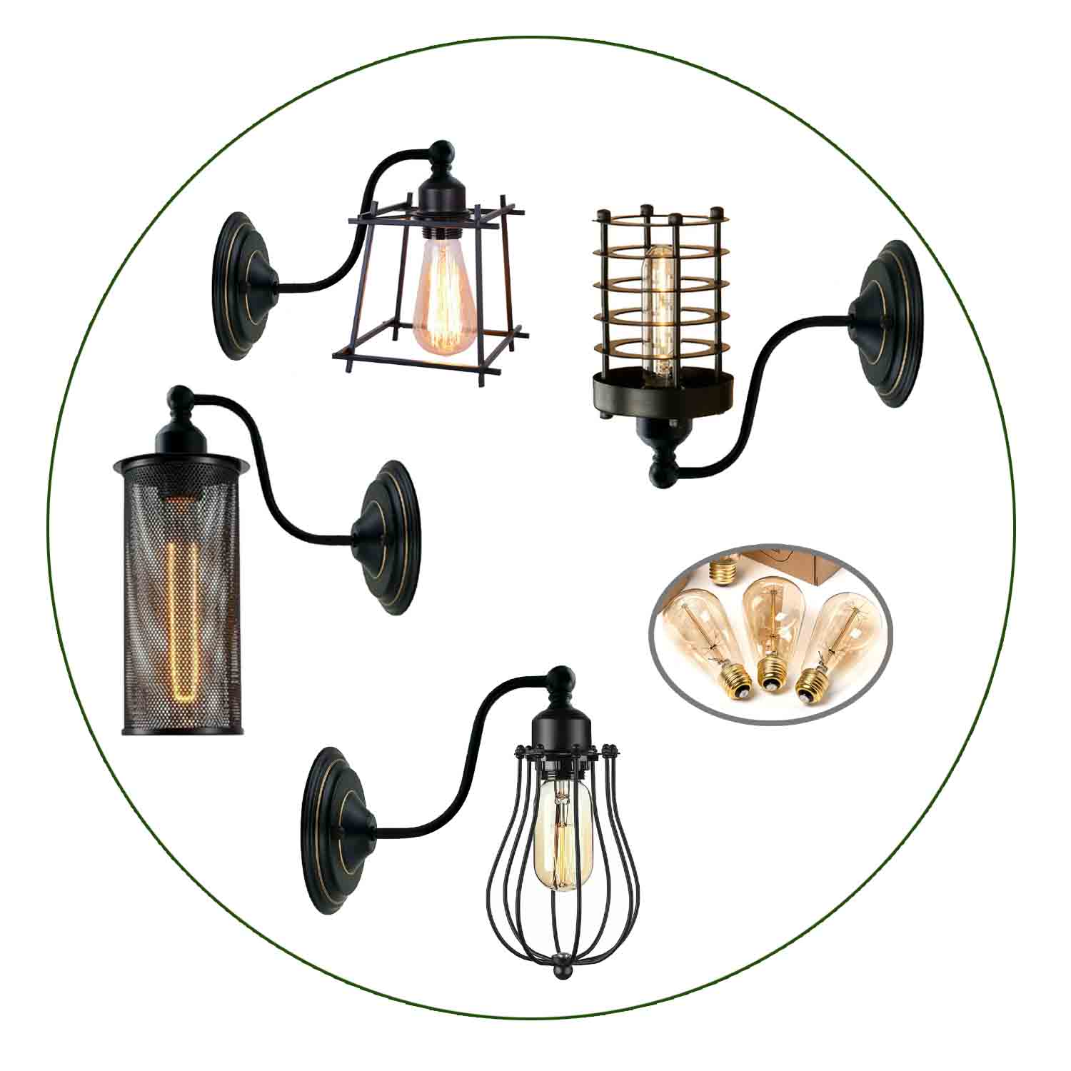 Wall Mounted Lights Black Sconce Wire Cage Lamps Set~2164 Main image