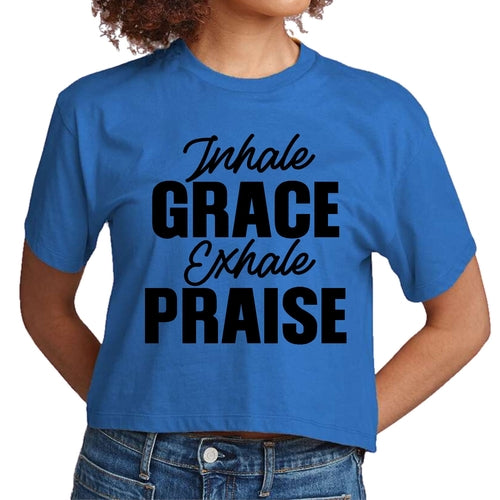 Womens Cropped Graphic T-shirt, Inhale Grace Exhale Praise Black