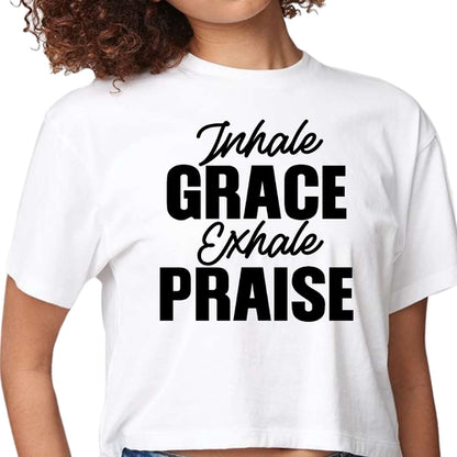 Womens Cropped Graphic T-shirt, Inhale Grace Exhale Praise Black