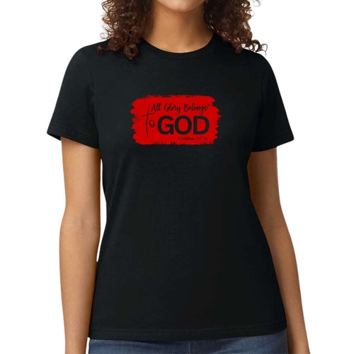 Womens Graphic T-shirt, All Glory Belongs to God, Red