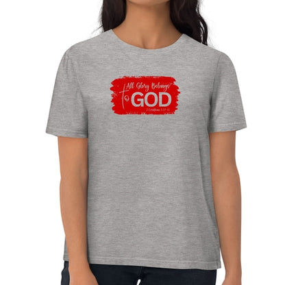 Womens Graphic T-shirt, All Glory Belongs to God, Red