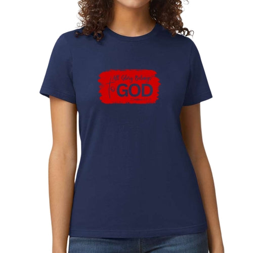Womens Graphic T-shirt, All Glory Belongs to God, Red