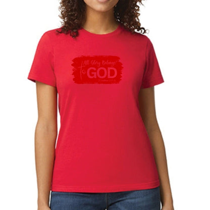 Womens Graphic T-shirt, All Glory Belongs to God, Red