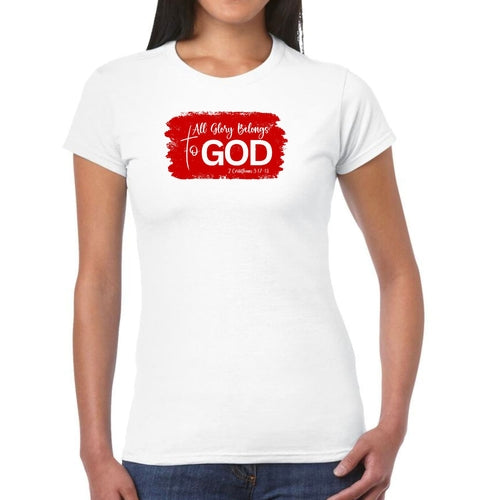 Womens Graphic T-shirt, All Glory Belongs to God, Red