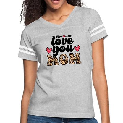Womens Vintage Sport Graphic T-shirt, Love you Mom Leopard Print
