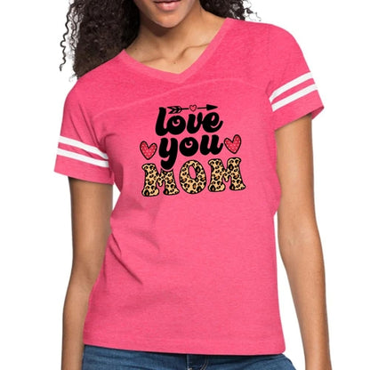 Womens Vintage Sport Graphic T-shirt, Love you Mom Leopard Print