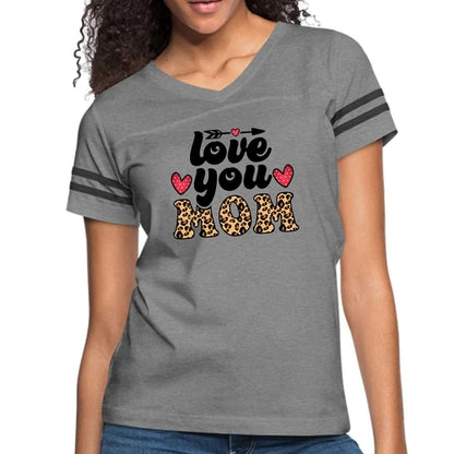 Womens Vintage Sport Graphic T-shirt, Love you Mom Leopard Print