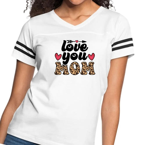 Womens Vintage Sport Graphic T-shirt, Love you Mom Leopard Print