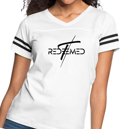 Womens Vintage Sport Graphic T-shirt, Redeemed Cross Black