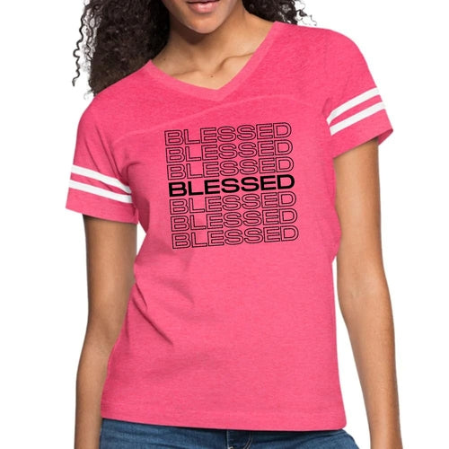 Womens Vintage Sport Graphic T-shirt, Stacked Blessed Print