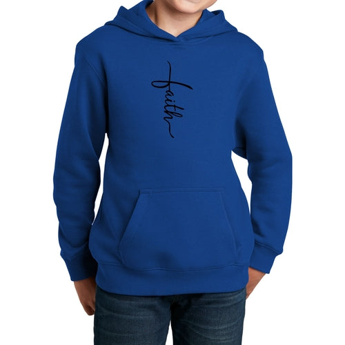 Youth Long Sleeve Hoodie Faith Script Cross Black Illustration