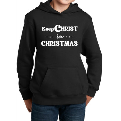 Youth Long Sleeve Hoodie Keep Christ in Christmas, Christian Holiday