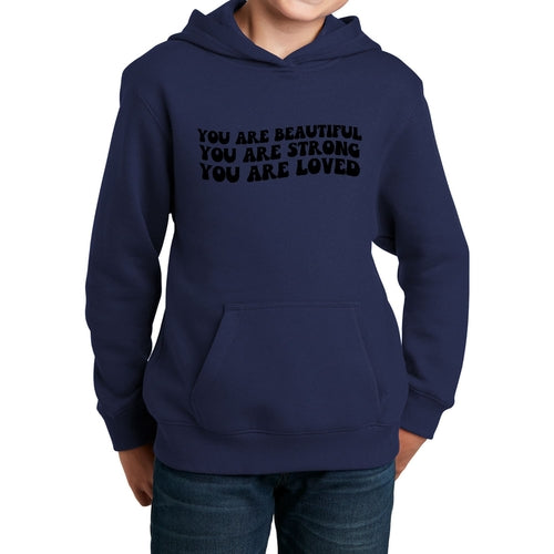 Youth Long Sleeve Hoodie you are Beautiful Strong Black Illustration