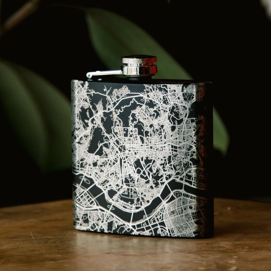 Zion National Park - Utah Map Hip Flask in Matte Black