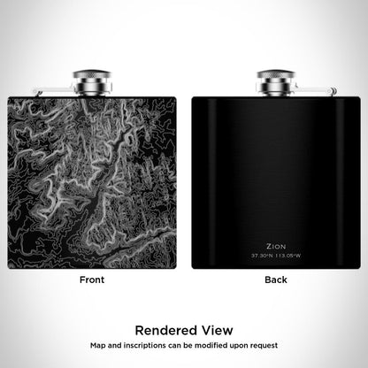 Zion National Park - Utah Map Hip Flask in Matte Black