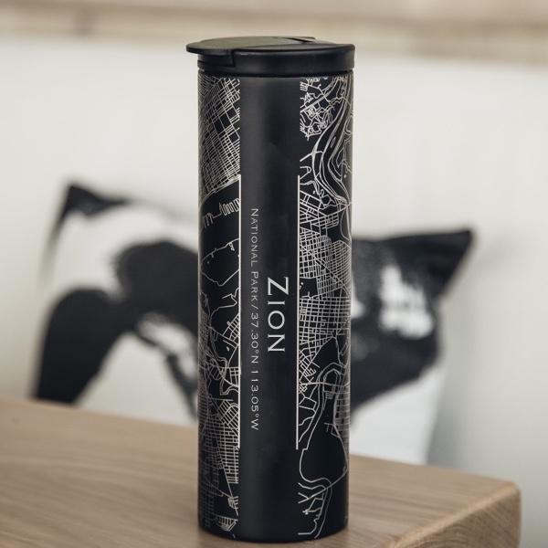 Zion National Park - Utah Map Tumbler in Matte Black