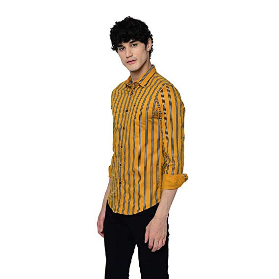 YELLOW STRIPED SLIM FIT SHIRT