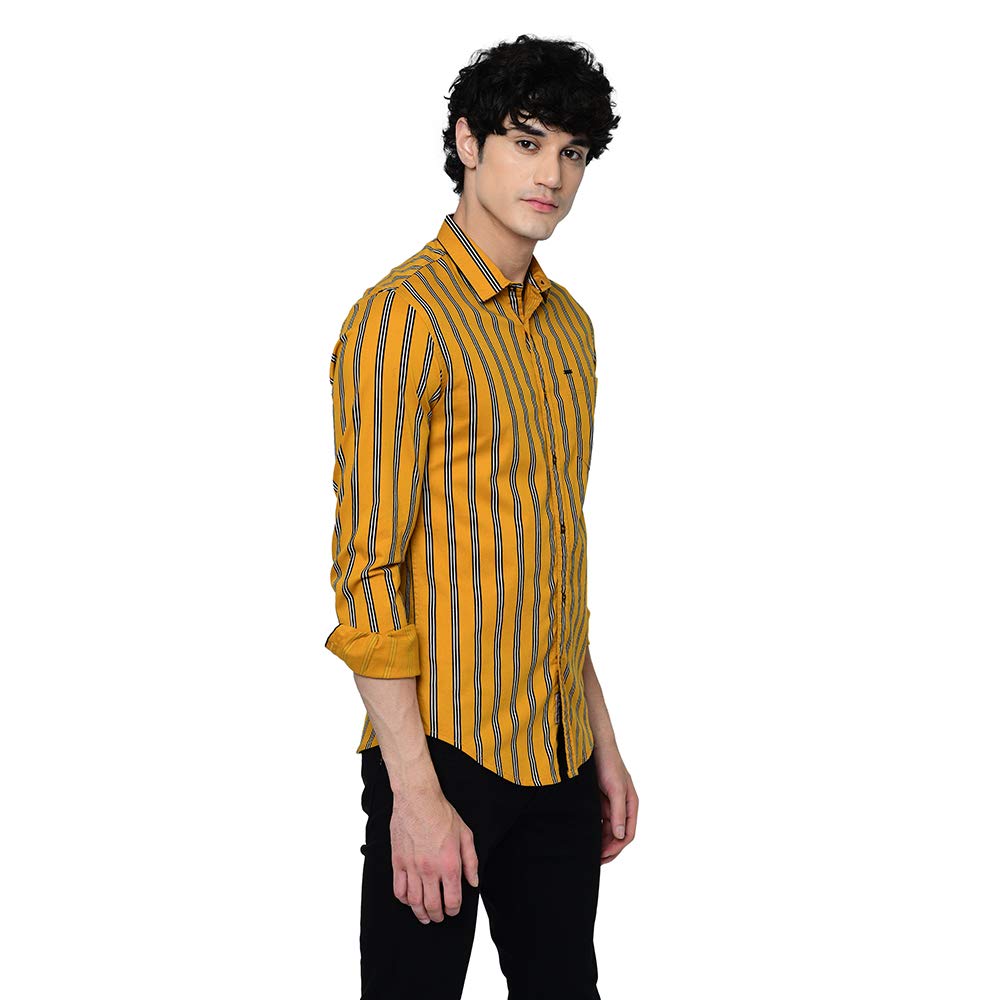YELLOW STRIPED SLIM FIT SHIRT