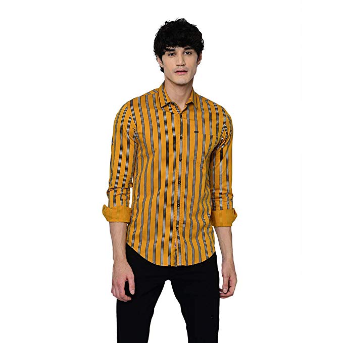 YELLOW STRIPED SLIM FIT SHIRT