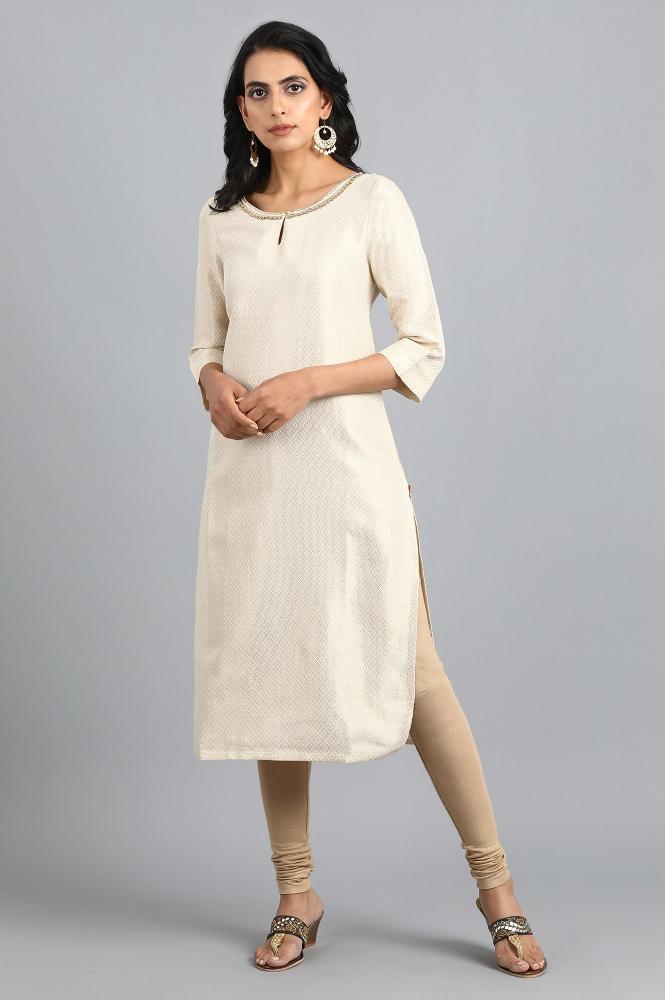 White Round Neck Classic Kurta