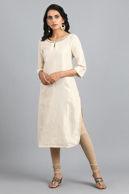 White Round Neck Classic Kurta