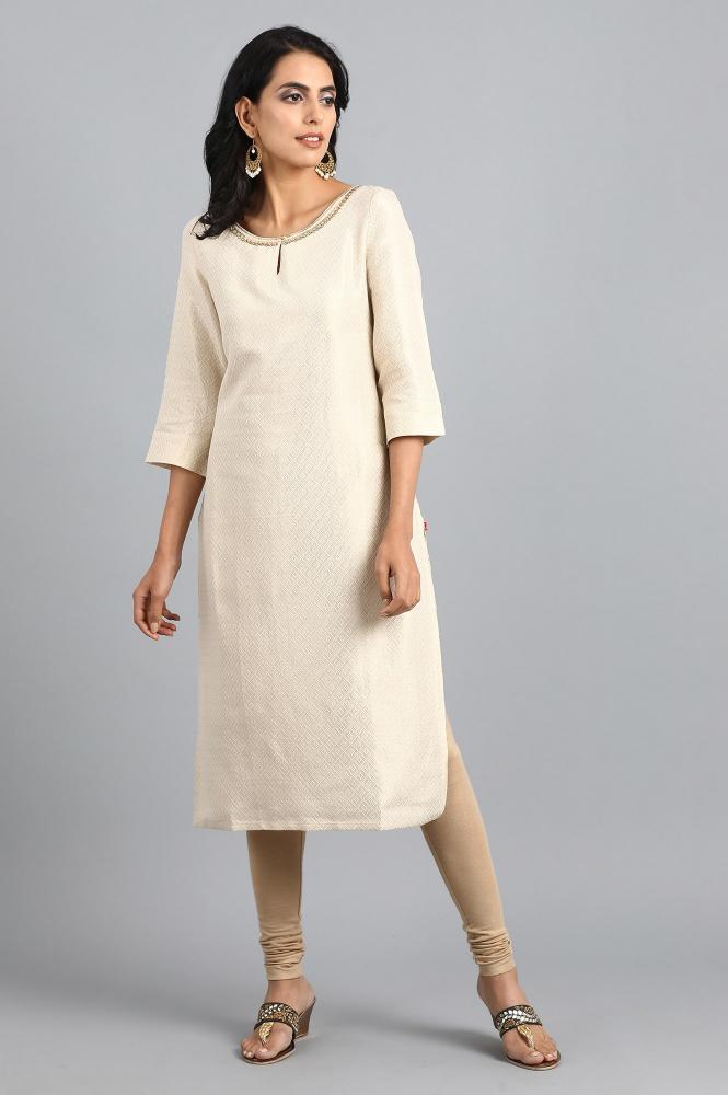 White Round Neck Classic Kurta