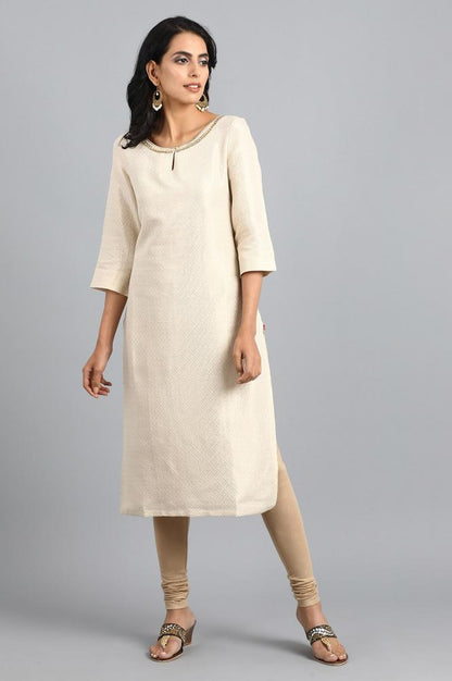 White Round Neck Classic Kurta