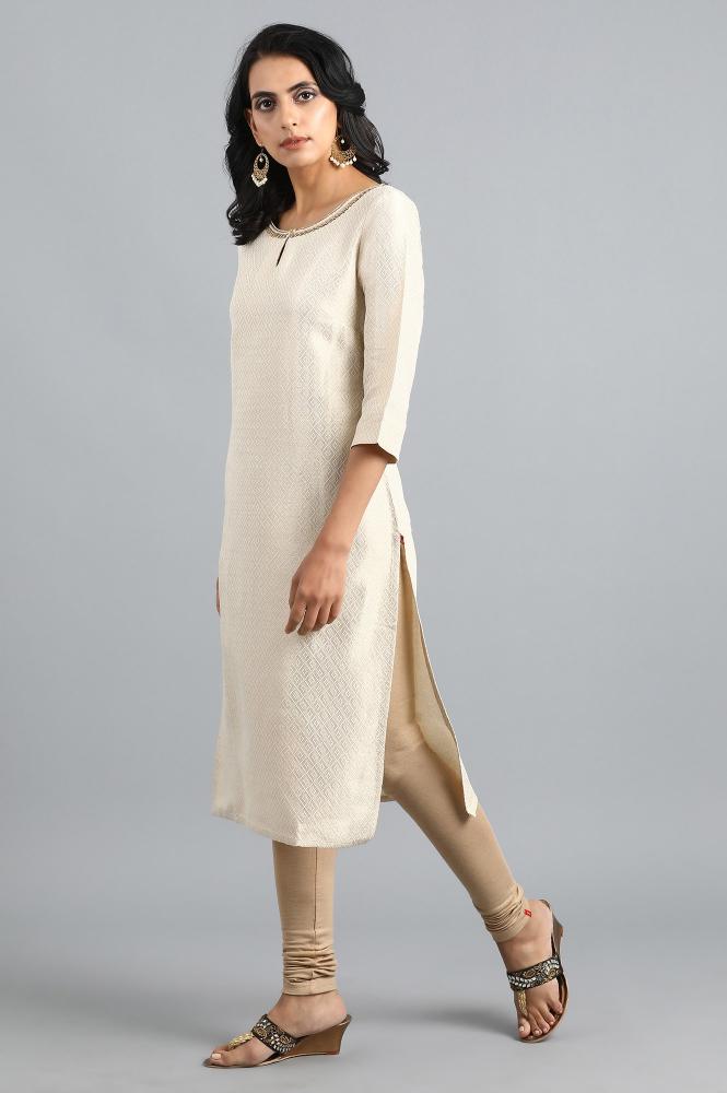 White Round Neck Classic Kurta