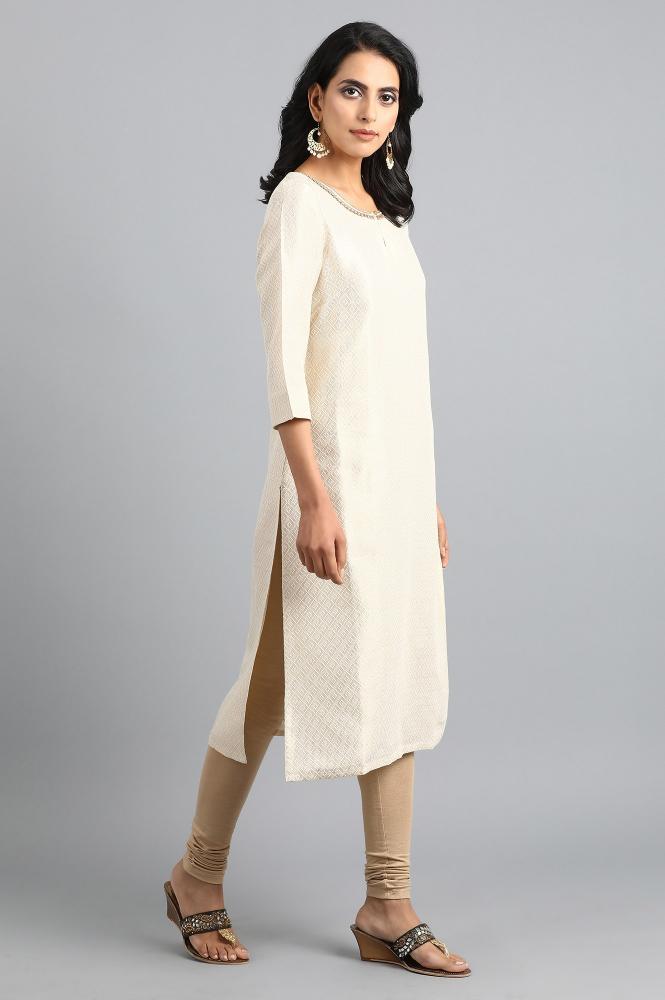 White Round Neck Classic Kurta