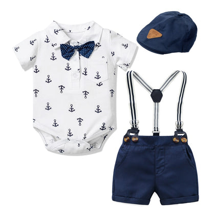 Newborn Boy Clothing Outfit Suit Baby Party Short Bowknot Hat Suit Birthday Dress Infant Boy Kid 3 6 9 12 18 24 Mouth