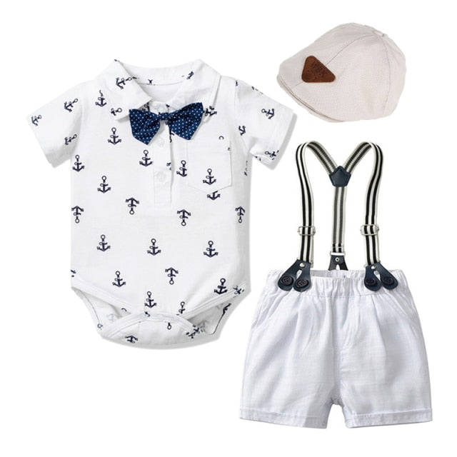 Newborn Boy Clothing Outfit Suit Baby Party Short Bowknot Hat Suit Birthday Dress Infant Boy Kid 3 6 9 12 18 24 Mouth